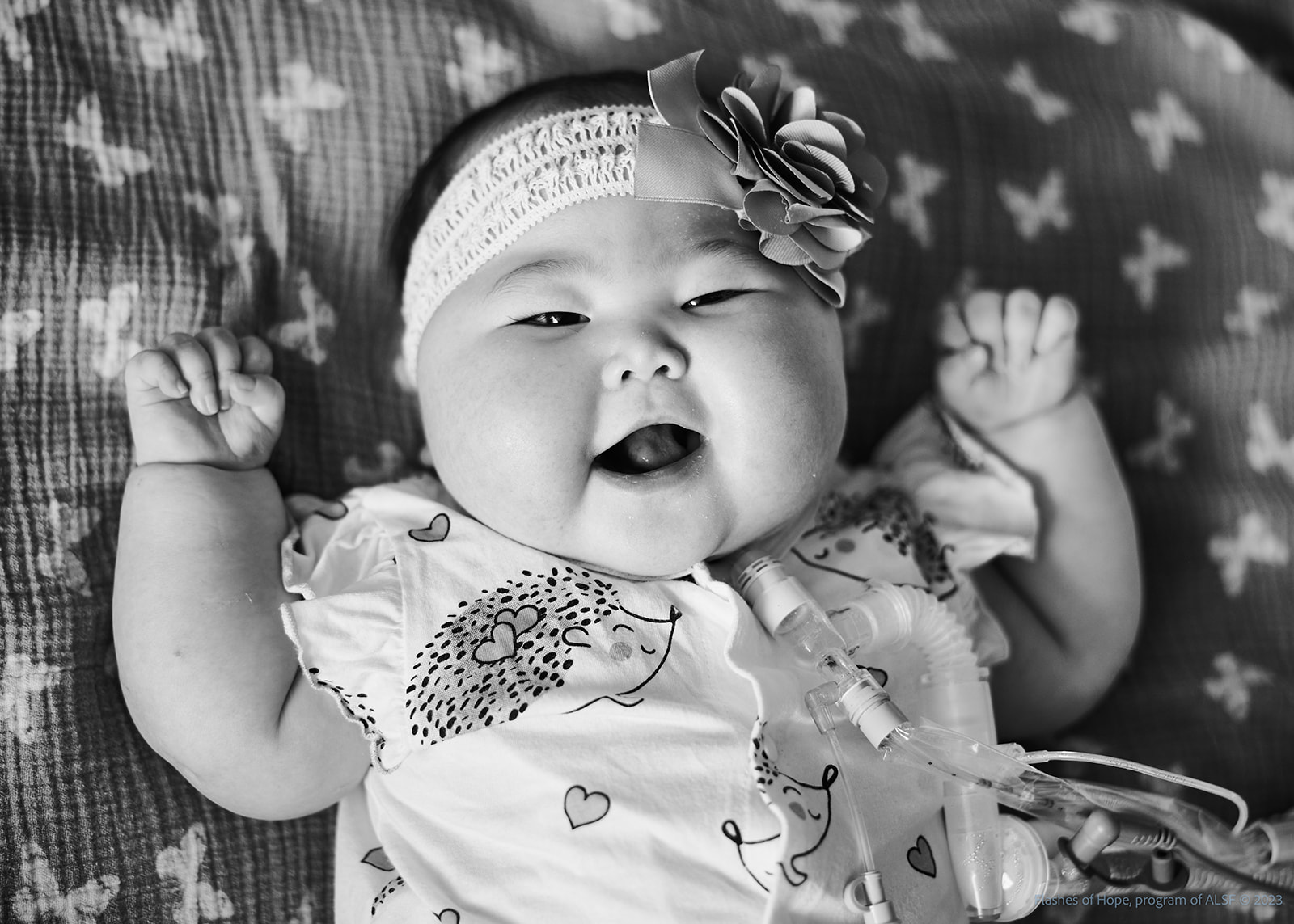 Black and white closeup of Constance smiling